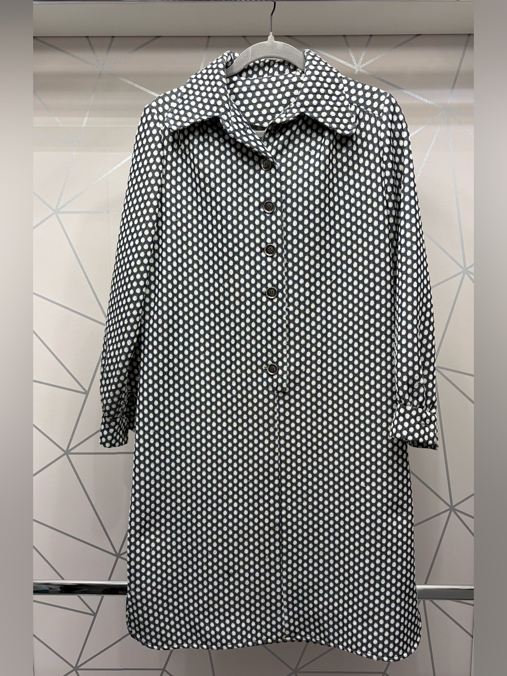 Vintage Handmade 1960s Era Navy And White Polka Dot Dress